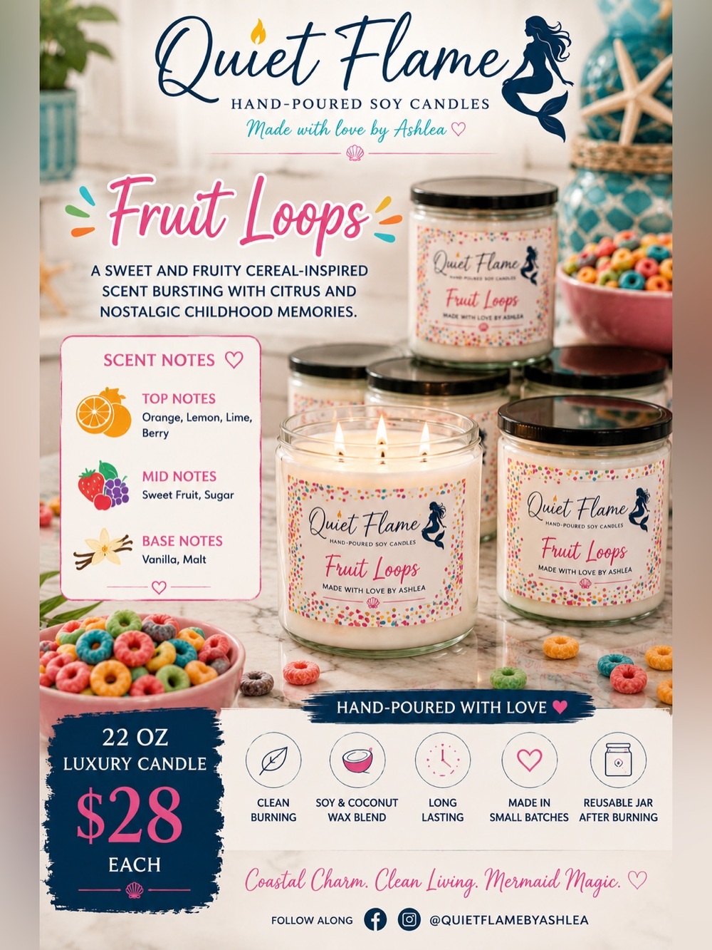 22 OZ FRUIT 🍉 LOOP FAN FAVE🌟COCO/SOY CANDLE🍓🕯️